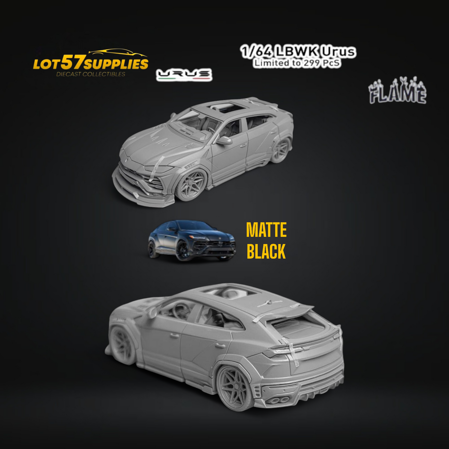 (Pre-Order) Flame Lamborghini Urus LBWK Matte Black Resin 1:64-0