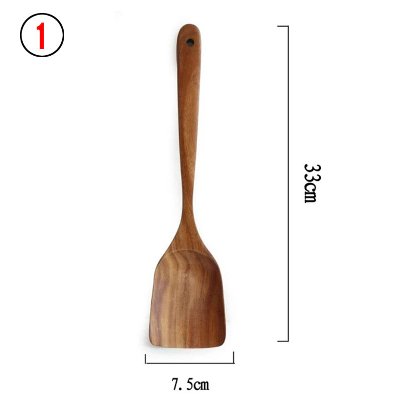 Teak Natural Thai Wood Tableware Spoon Ladle Turner Kitchen Tool Set-5