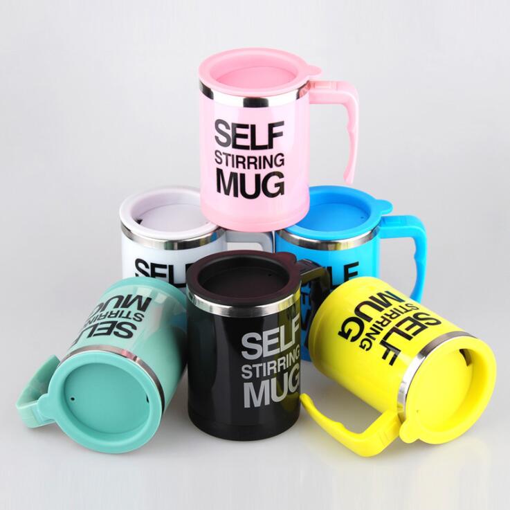 Coffee Self Stirrer Mug With Creative Handle, With Lid-0