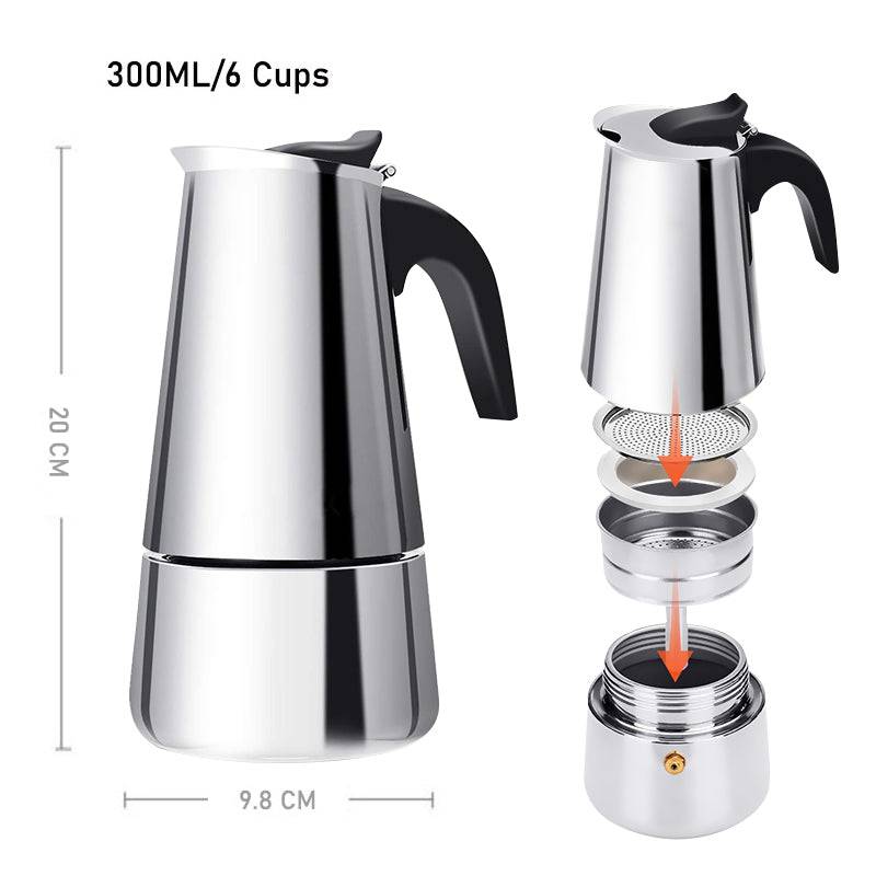 Italian Hand-Pushed Stainless Steel Mocha Coffee Pot – Premium Quality Espresso Maker-2