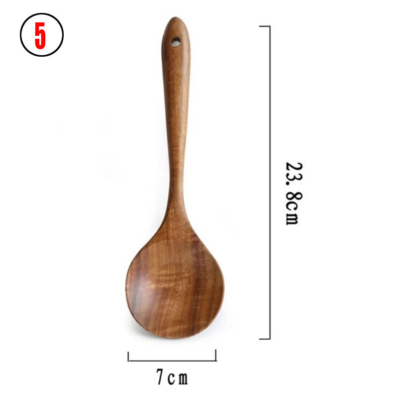 Teak Natural Thai Wood Tableware Spoon Ladle Turner Kitchen Tool Set-13