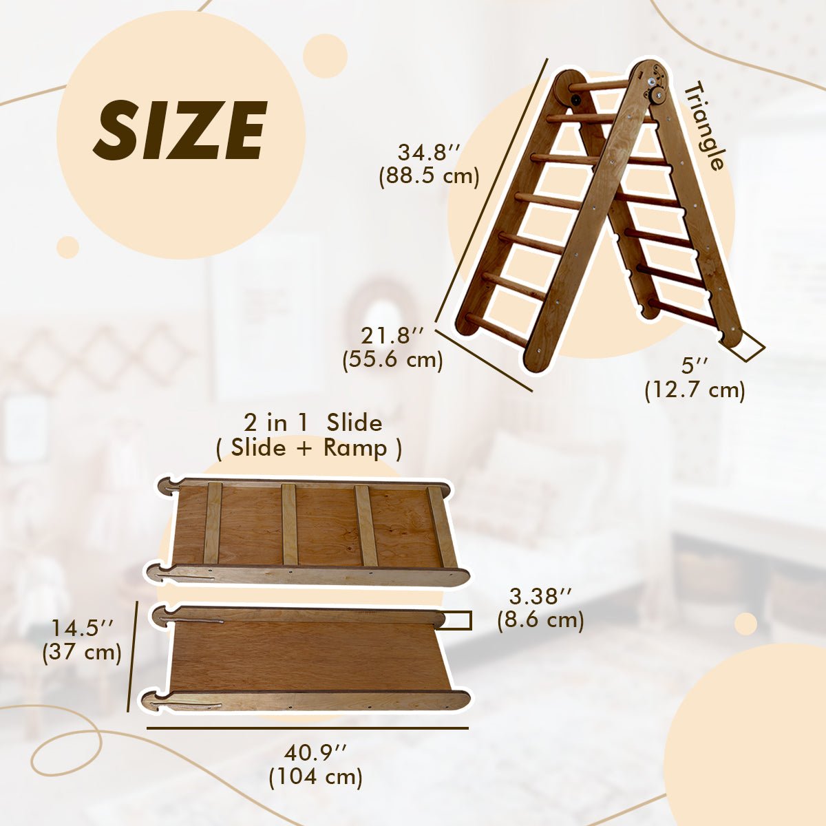 2in1 Montessori Climbing Frame Set: Triangle Ladder + Slide Board/Ramp – Chocolate-1