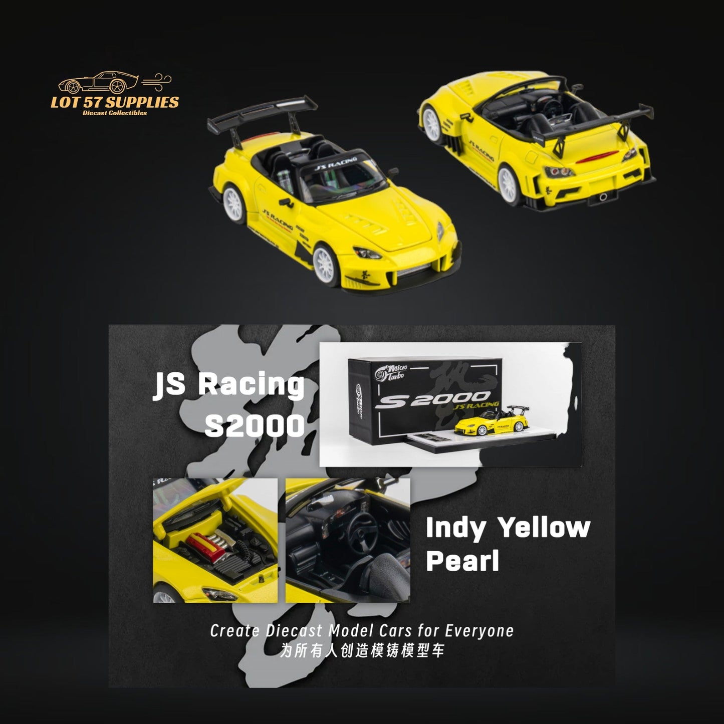 Microturbo Honda S2000 JS Racing Custom in Indy Yellow Pearl 1:64-0