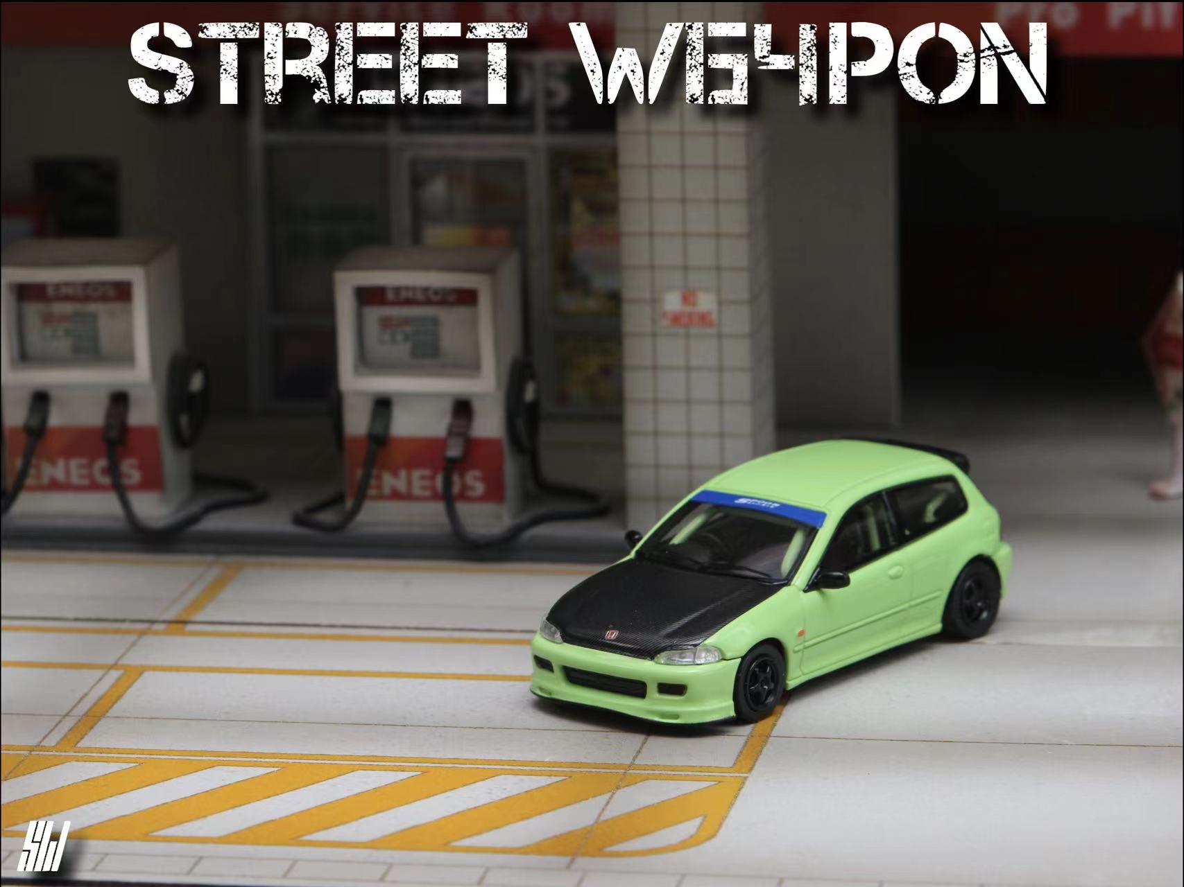 Street Weapon Honda Civic EG6 Thailand Modification Exhibition Spoon Green Livery 1:64 Limited to 400 Pcs-0