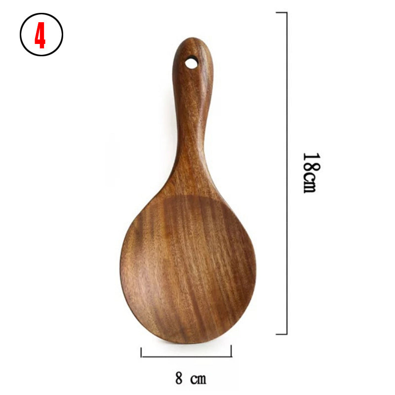 Teak Natural Thai Wood Tableware Spoon Ladle Turner Kitchen Tool Set-2