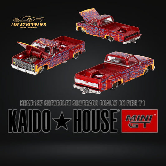 Mini GT x Kaido House Chevrolet Silverado DUALLY on Fire V1 1:64 KHMG127-0