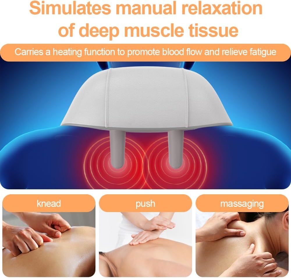 Neck Shoulder Back Massager with Heat - Shiatsu Massager, Rechargeable, Hands-Free Design-3