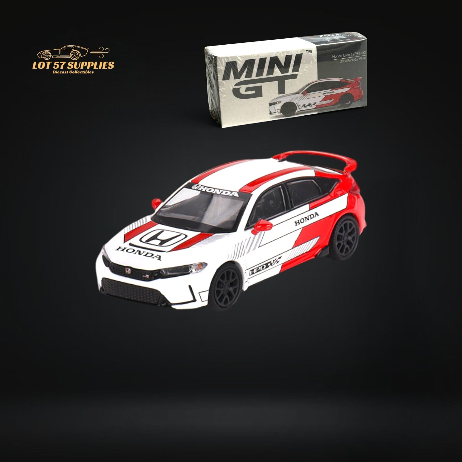 Mini-GT Honda Civic Type R #2 2023 Pace Car White #721 1:64 MGT00721-0