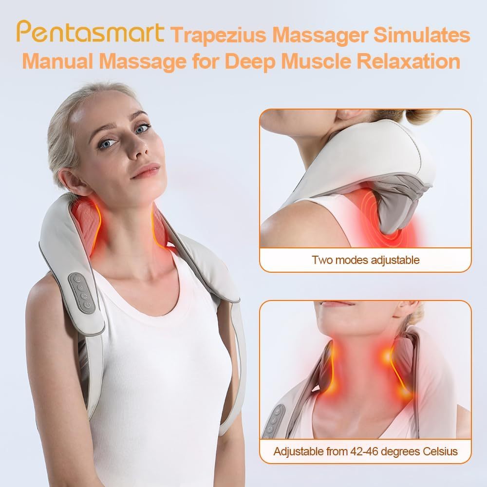 Neck Shoulder Back Massager with Heat - Shiatsu Massager, Rechargeable, Hands-Free Design-4