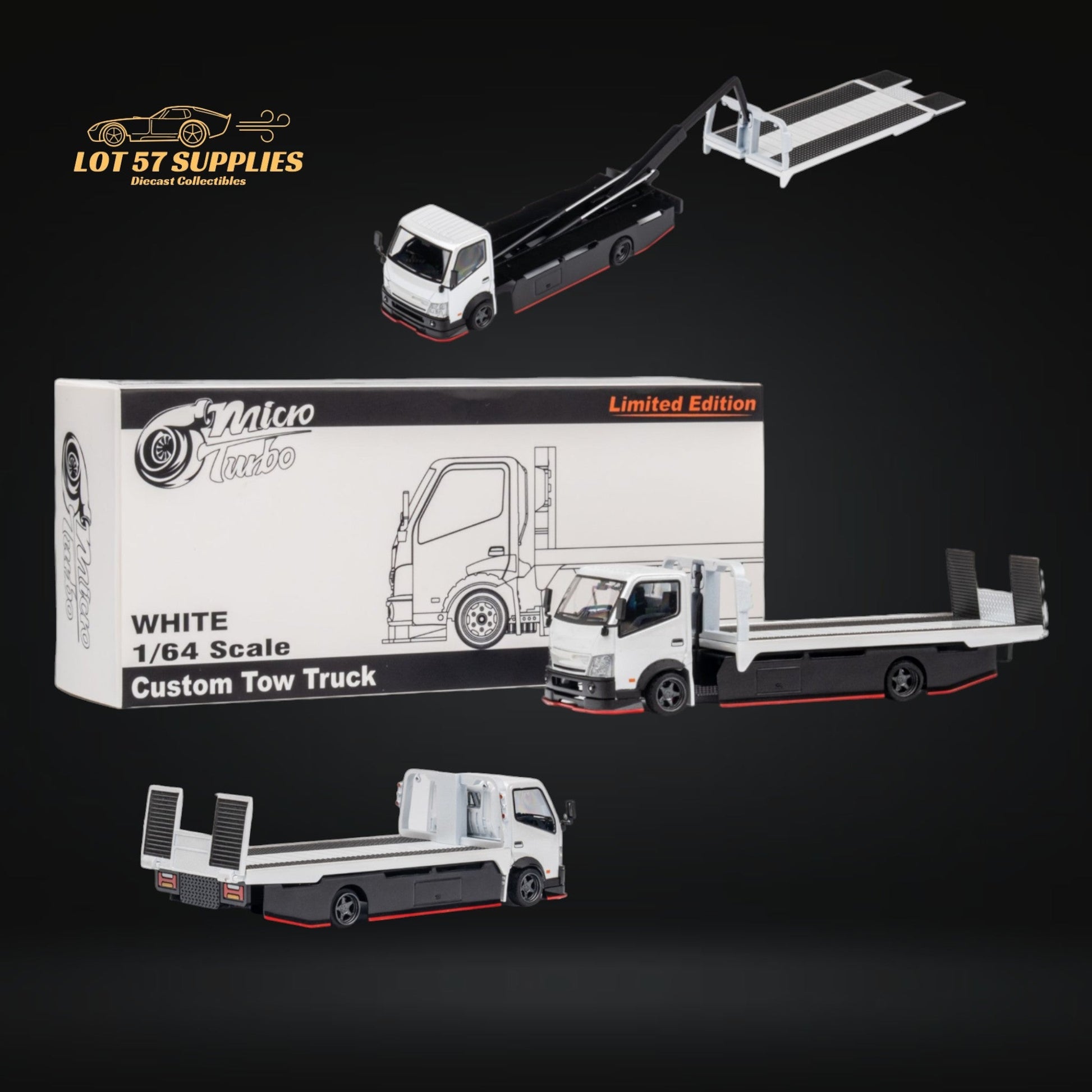 MicroTurbo HINO 300 Custom Flatbed Truck in White 1:64 MT6405A6-0