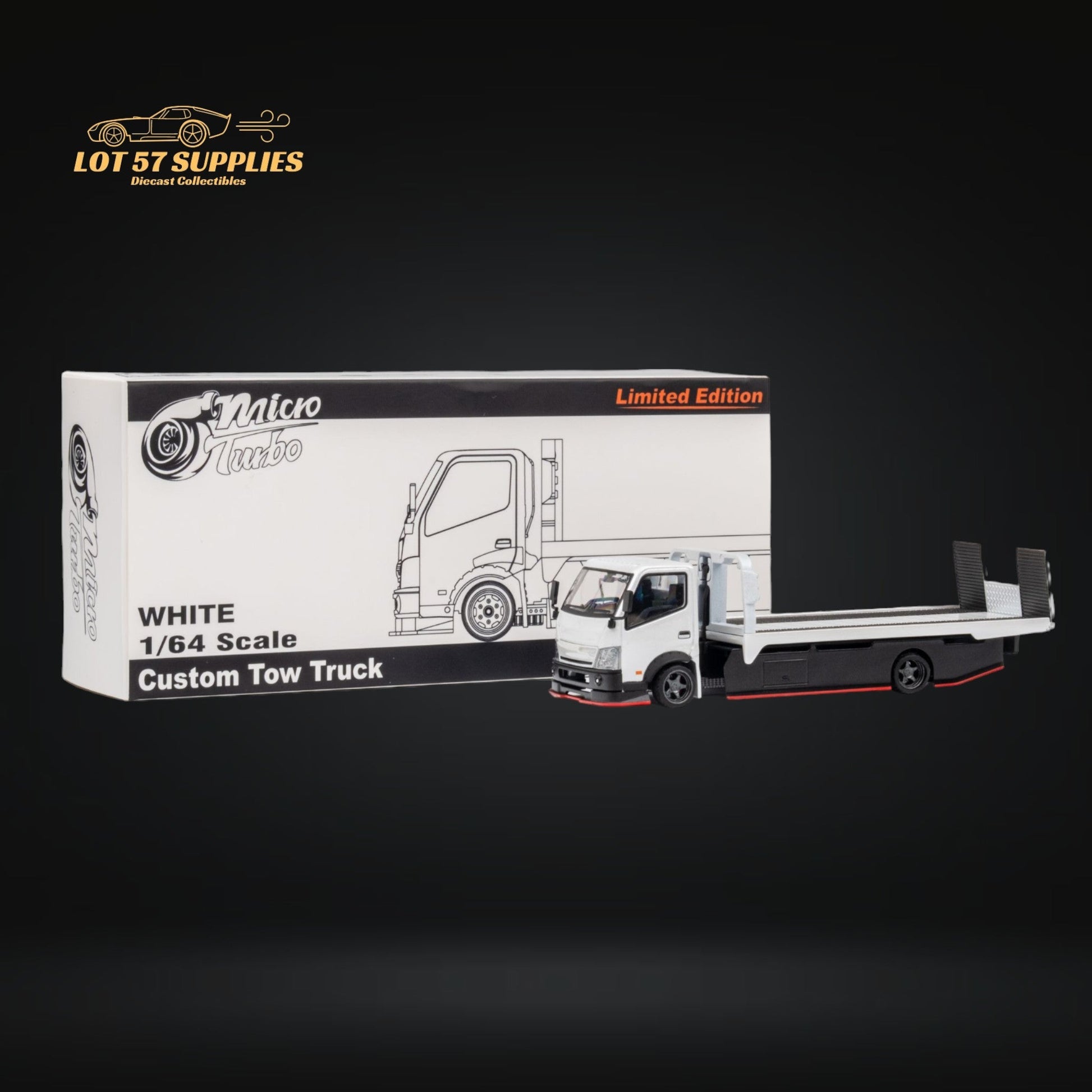 MicroTurbo HINO 300 Custom Flatbed Truck in White 1:64 MT6405A6-1