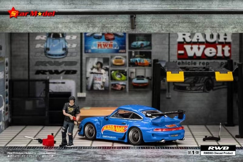 (Pre-Order) Star Model Porsche RWB 993 GT Wing Blue Rauh HOTWHEELS Livery 😂 1:64-2