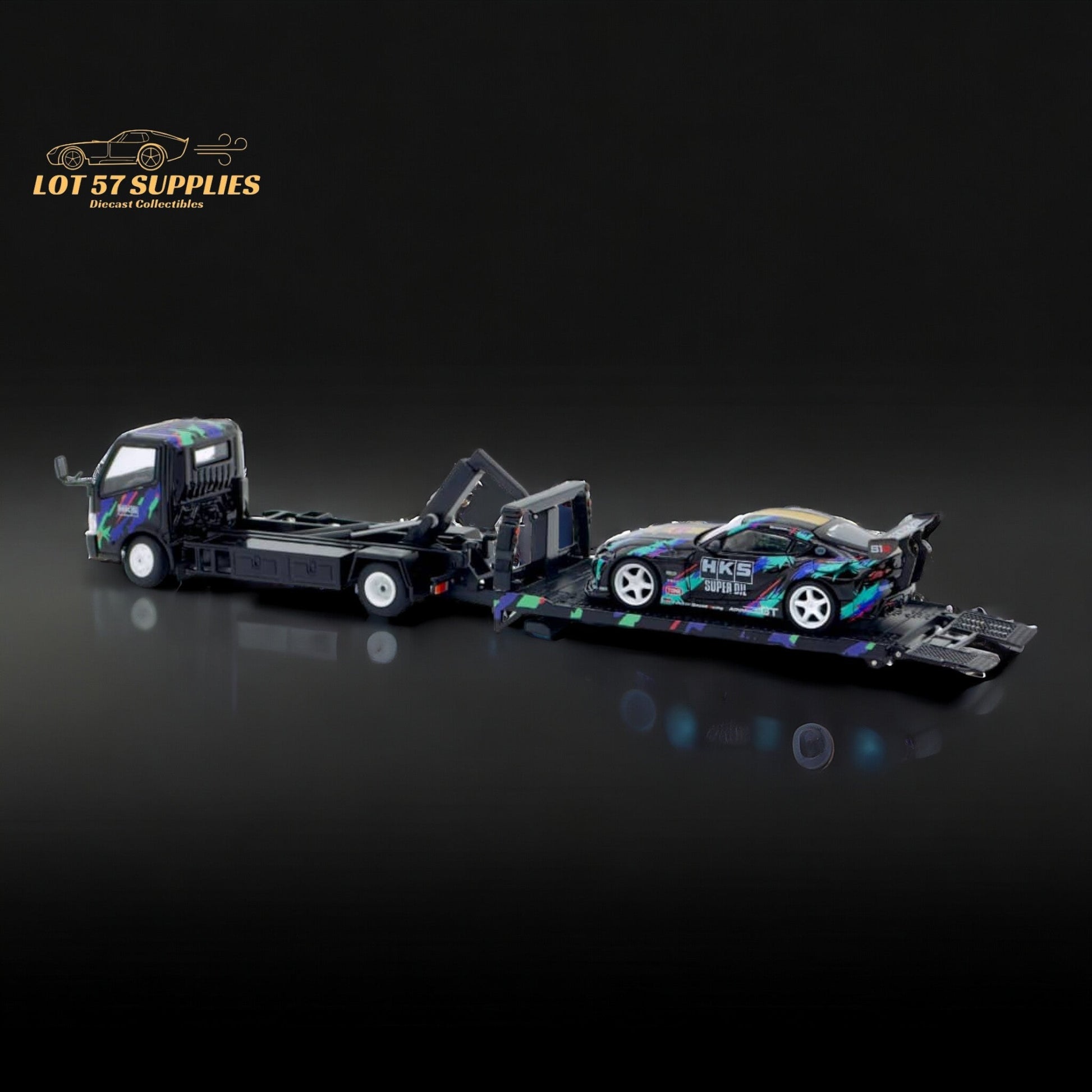 Unique Model Hino 300 Dutro Flatbed Flatbed Tow Truck in HKS Livery 1:64-1