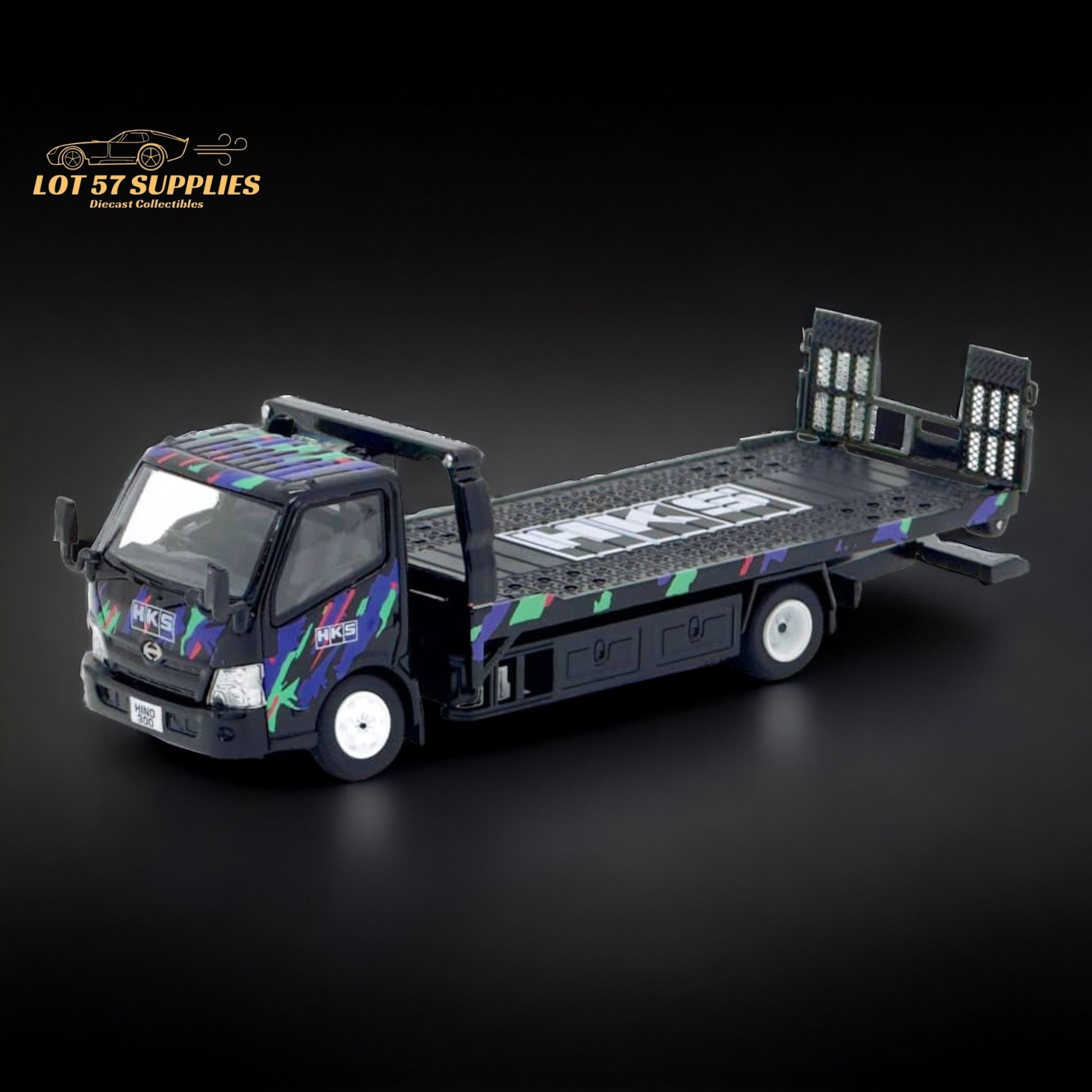 Unique Model Hino 300 Dutro Flatbed Flatbed Tow Truck in HKS Livery 1:64-0