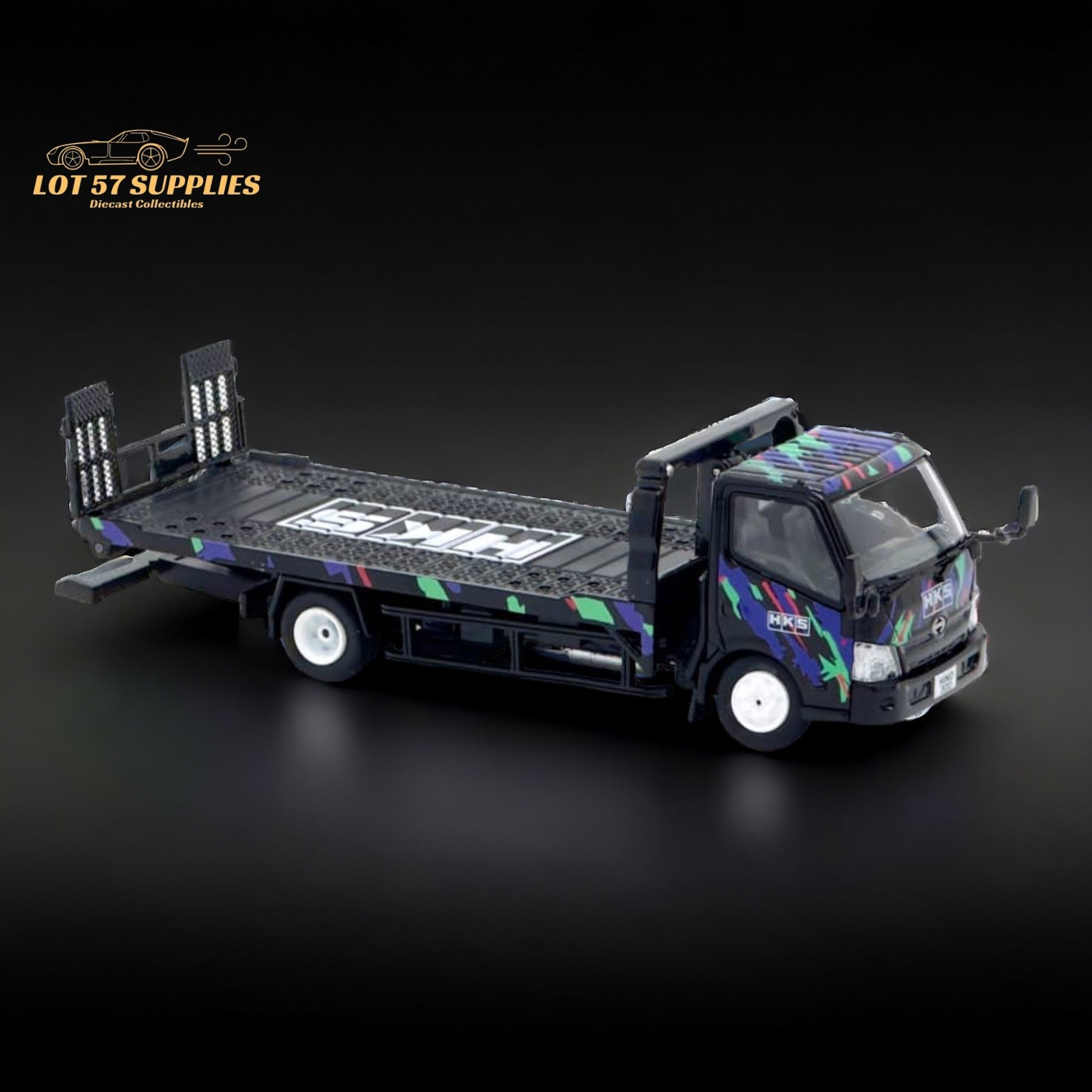 Unique Model Hino 300 Dutro Flatbed Flatbed Tow Truck in HKS Livery 1:64-2