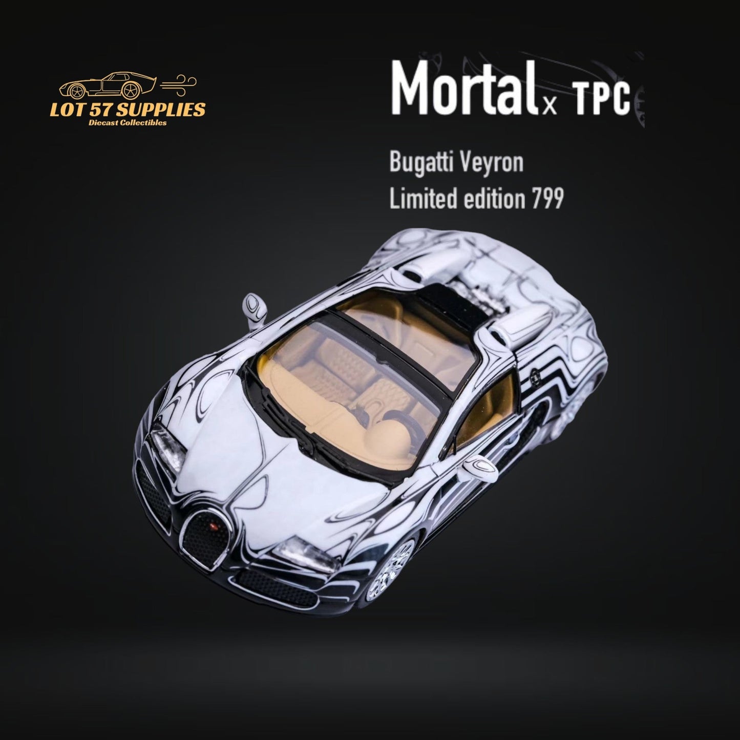 Mortal Bugatti Veyron Ceramic Dragon White/Black With Adjustable Wing 1:64-2