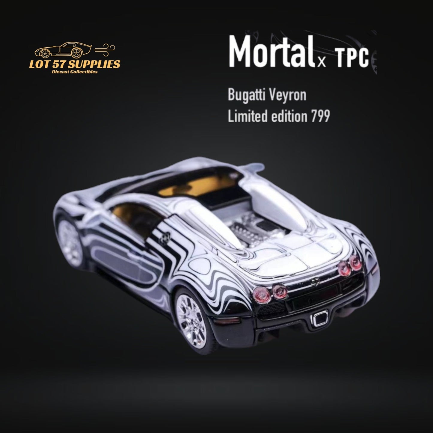 Mortal Bugatti Veyron Ceramic Dragon White/Black With Adjustable Wing 1:64-3