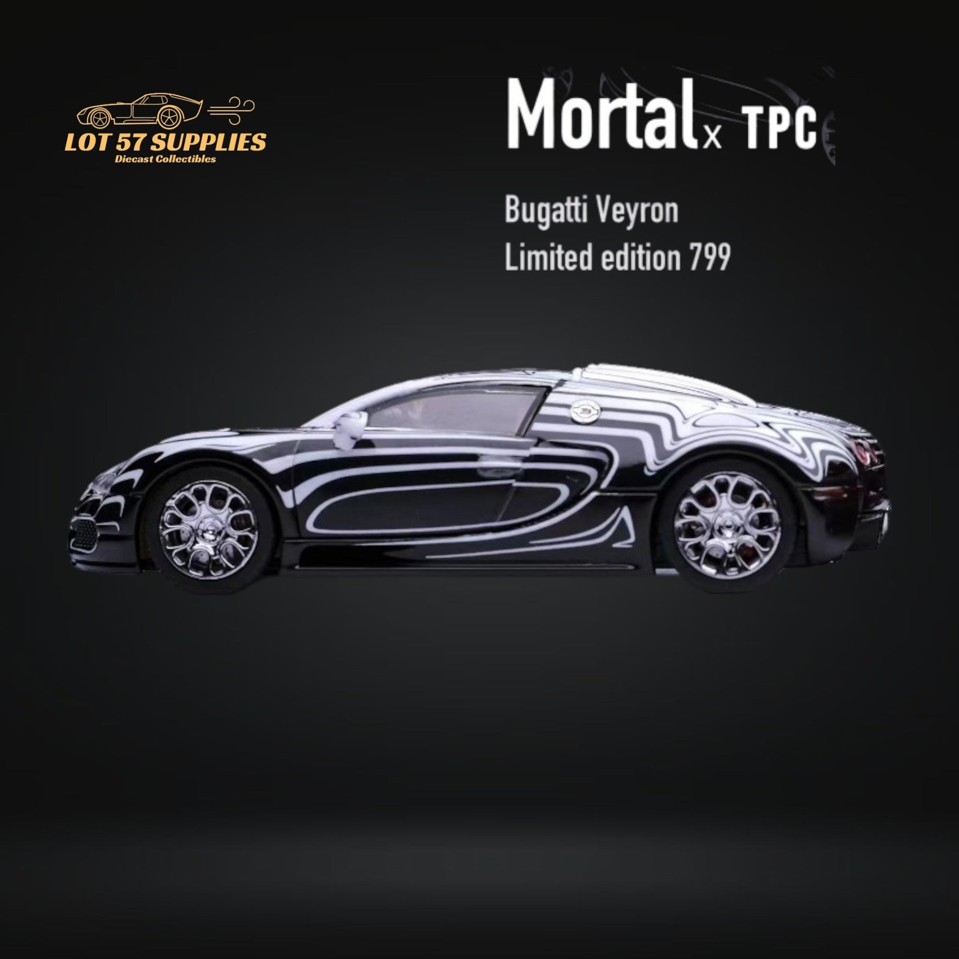 Mortal Bugatti Veyron Ceramic Dragon White/Black With Adjustable Wing 1:64-1