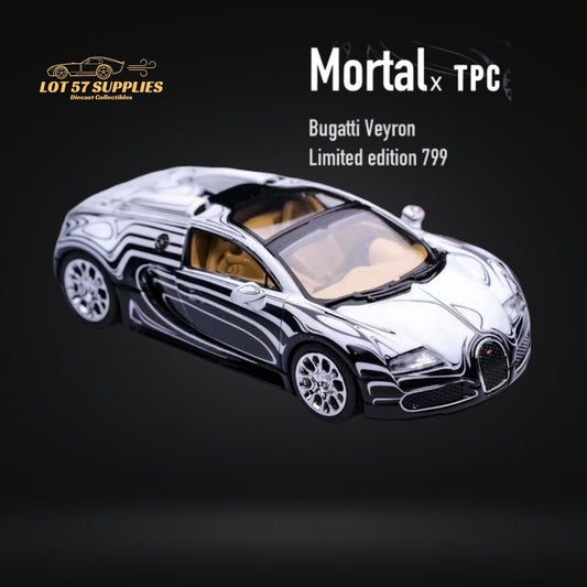 Mortal Bugatti Veyron Ceramic Dragon White/Black With Adjustable Wing 1:64-0