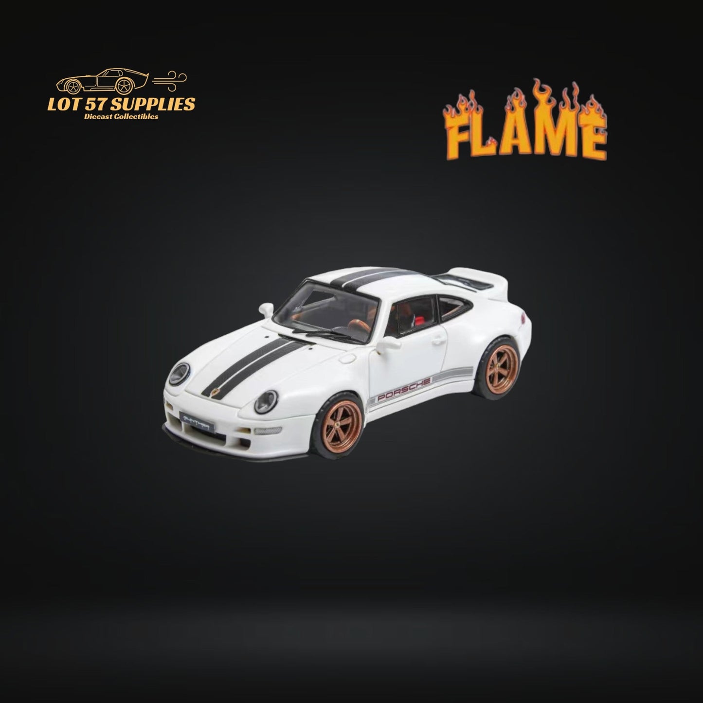 Flame Model Porsche 911 Gunther Werks 400R White Resin Model With Box+Display Case 1:64-0