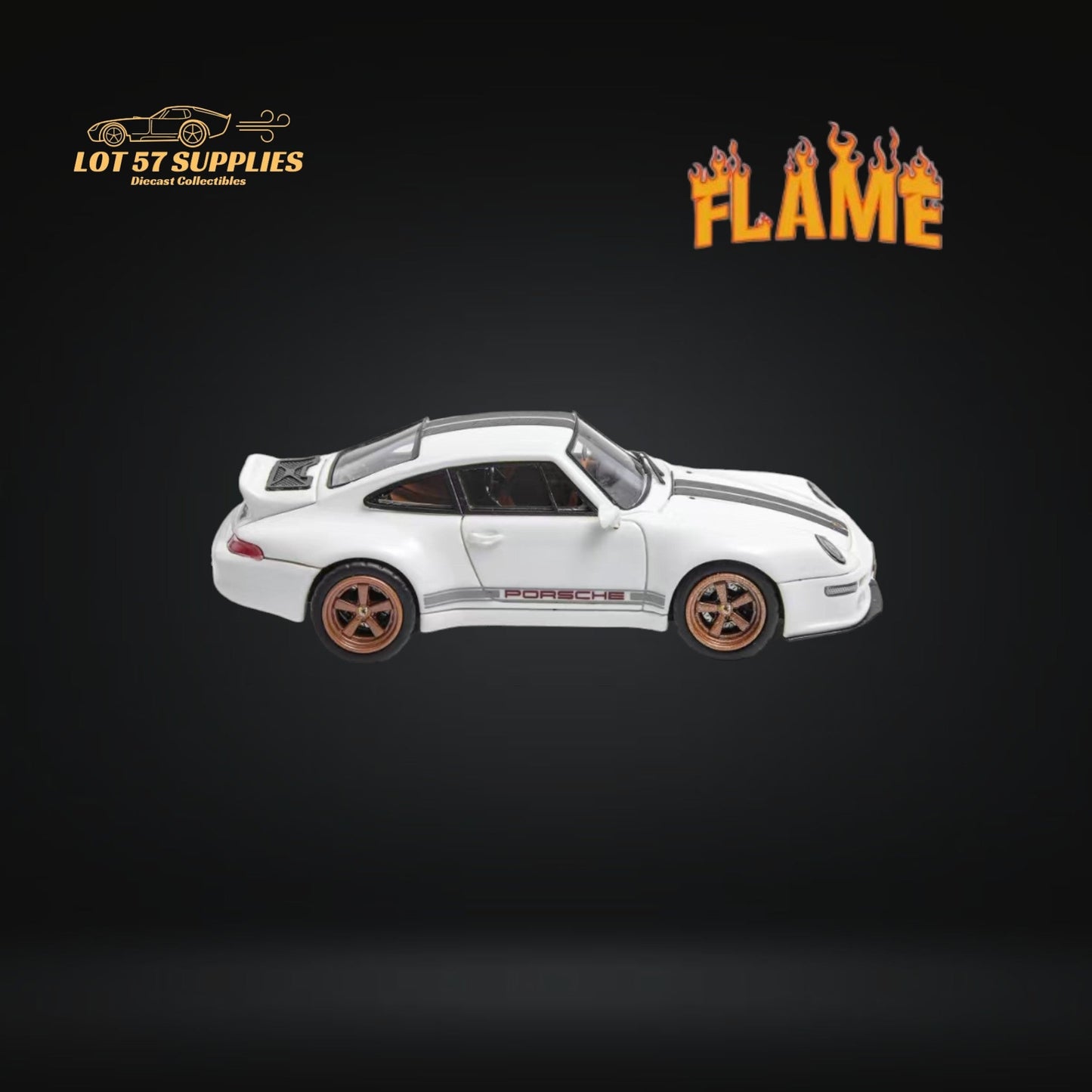 Flame Model Porsche 911 Gunther Werks 400R White Resin Model With Box+Display Case 1:64-1