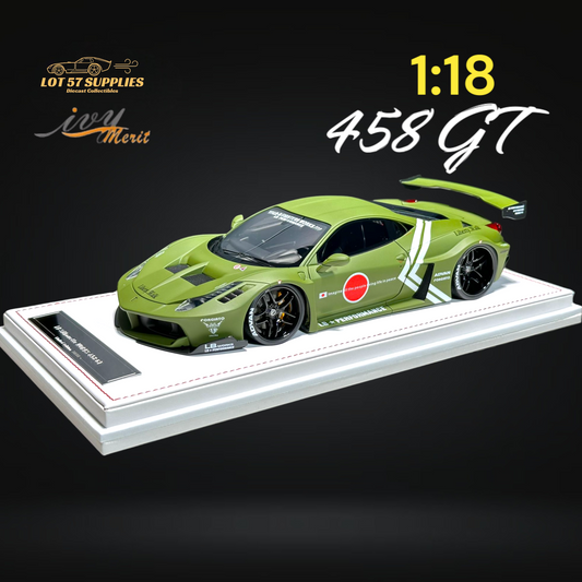 IVY MERIT 458 GT Fighter Green LBWK LB Silhouette Resin 1:18 Scale-0