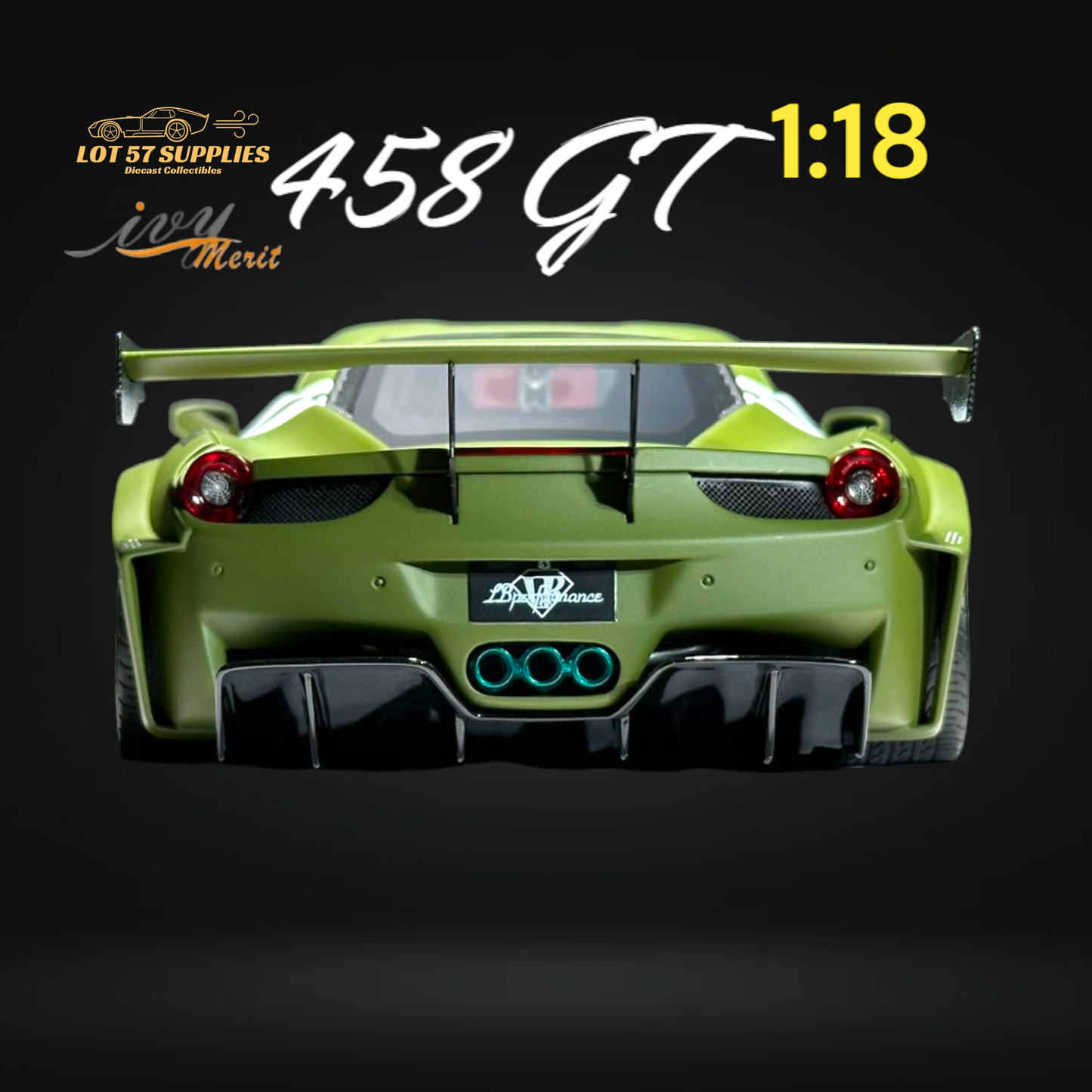 IVY MERIT 458 GT Fighter Green LBWK LB Silhouette Resin 1:18 Scale-3