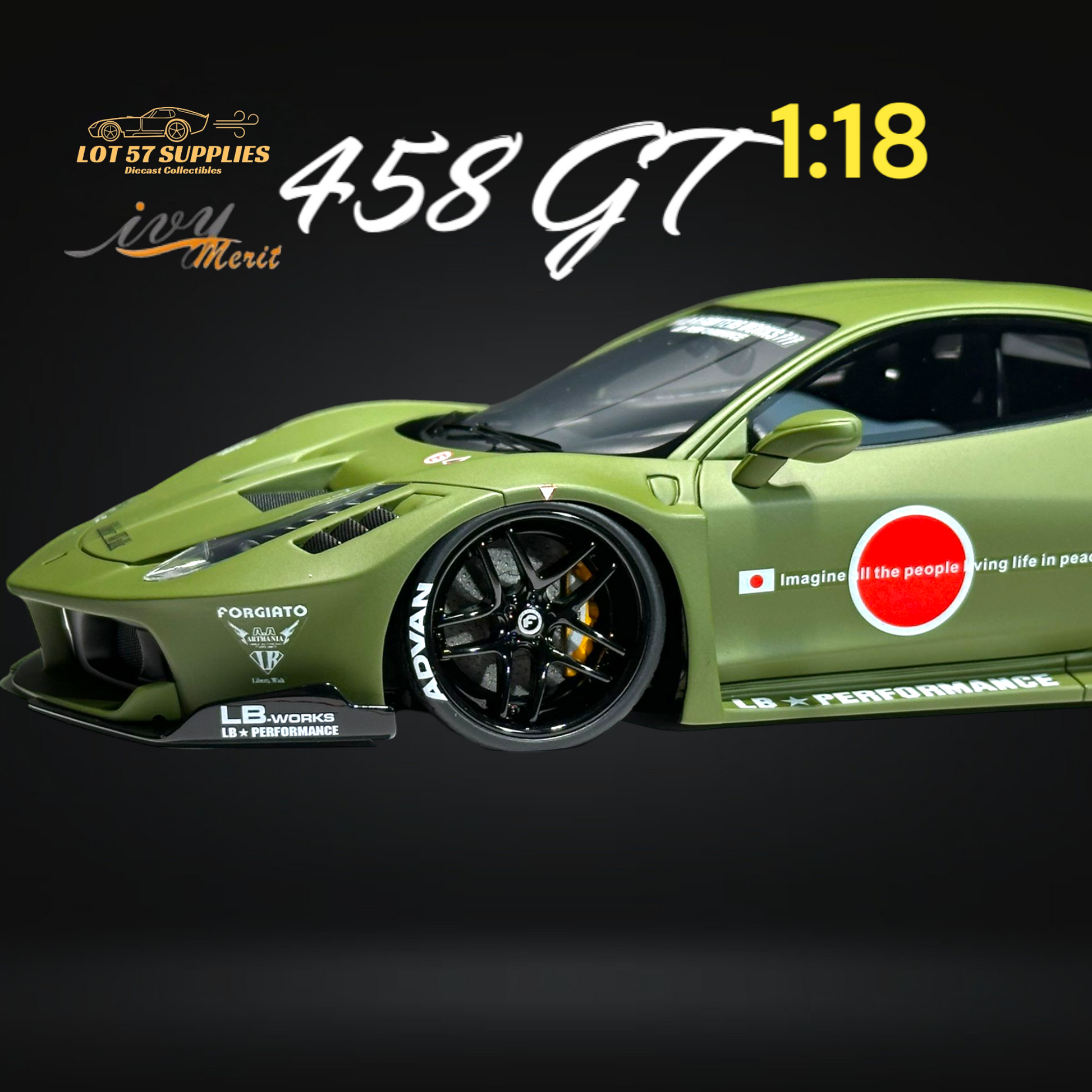 IVY MERIT 458 GT Fighter Green LBWK LB Silhouette Resin 1:18 Scale-1