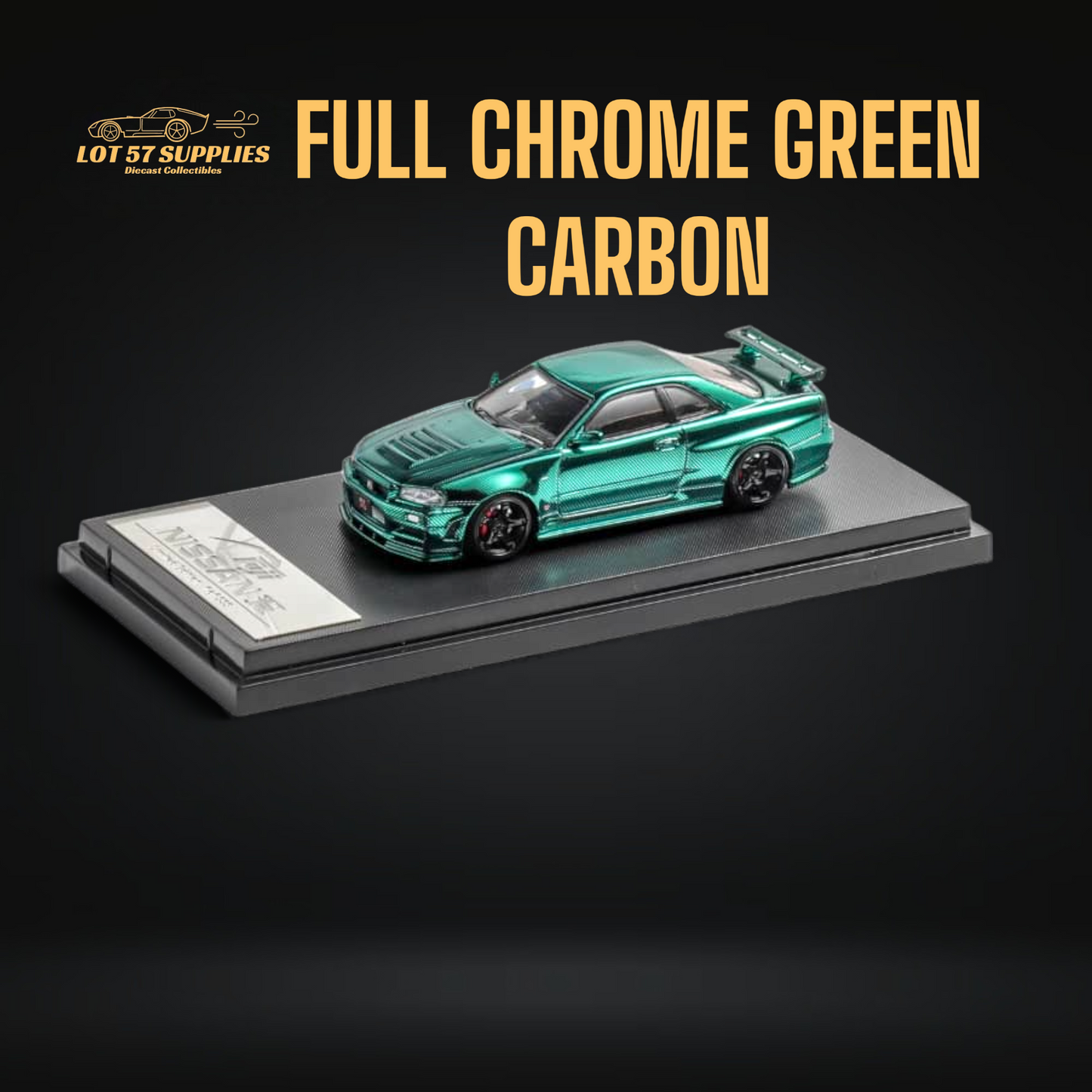 (Pre-Order) Fuji Skyline GT-R R34 Nismo Z-Tune Full Chrome Green Carbon 1:64-0