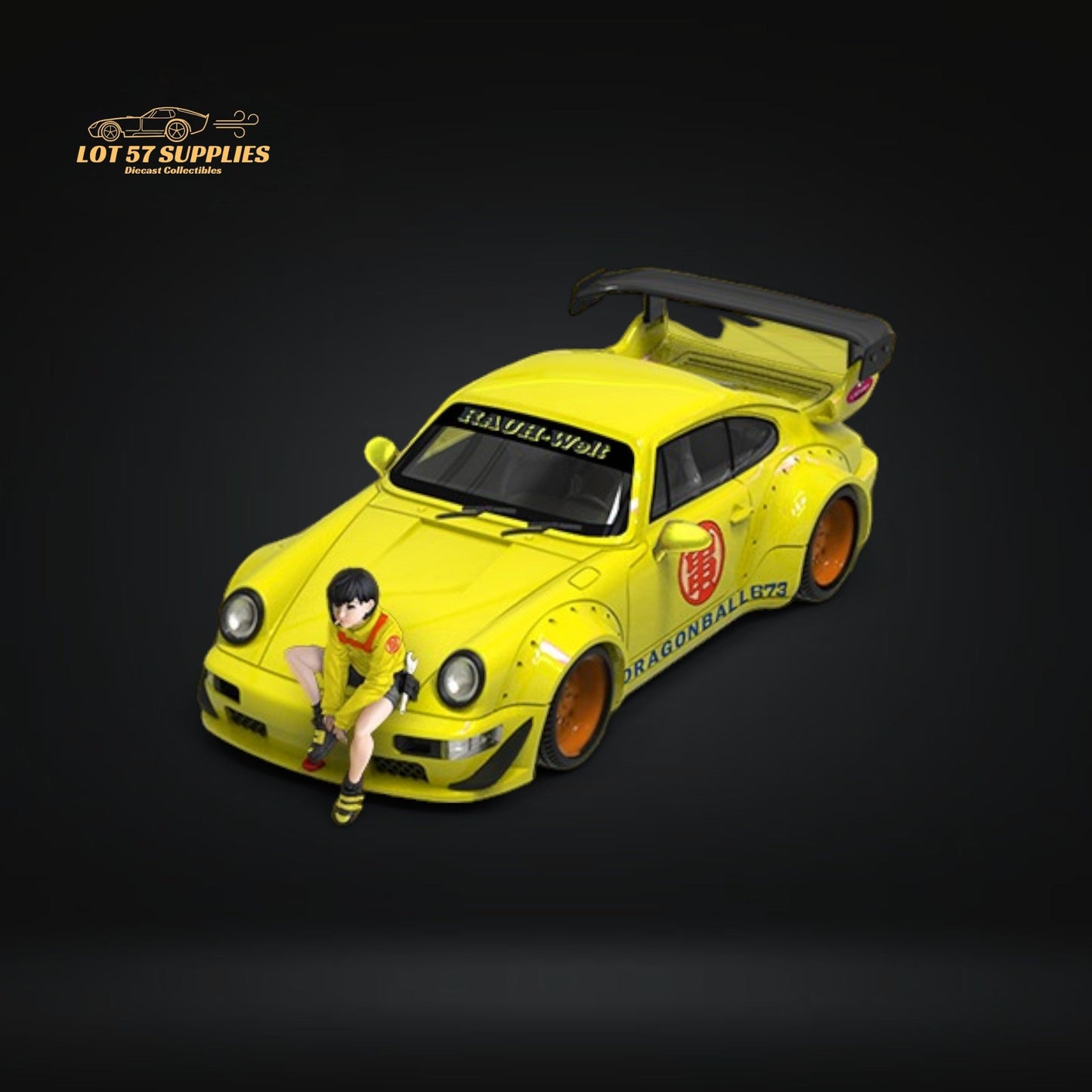 Mini Station Porsche 964 RWB in Dragon Ball Yellow Livery Figure Version 1:64-2