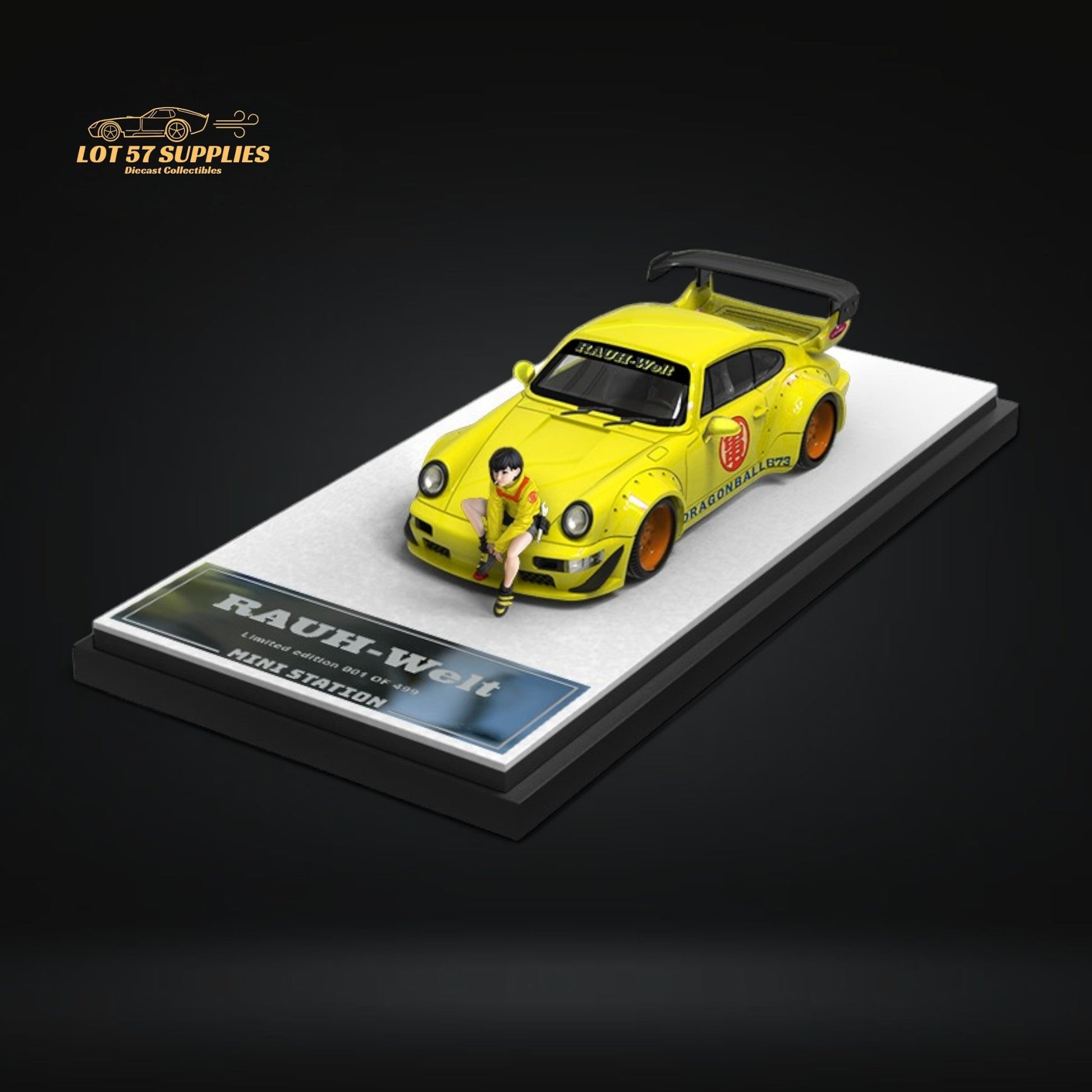 Mini Station Porsche 964 RWB in Dragon Ball Yellow Livery Figure Version 1:64-0