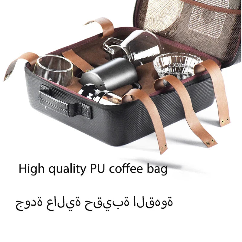 Gift Set of Travel Coffee Accessories Set Including PU Bags Manual Grinding Cups10 pcs-4