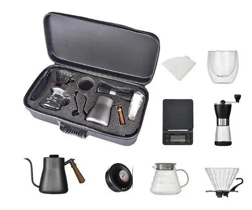 Gift Set of Travel Coffee Accessories Set Including PU Bags Manual Grinding Cups10 pcs-5