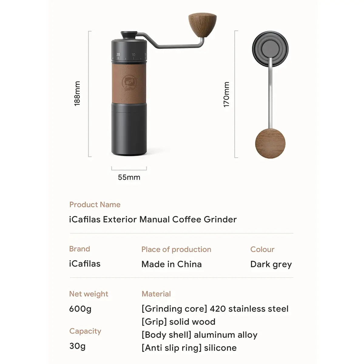 iCafilas Upgrade Manual Coffee Grinder Professional-3