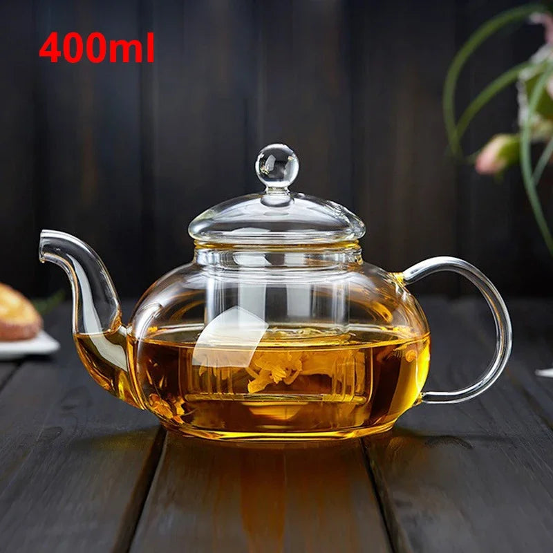 High Borosilicate Glass  Flower Teapot Set: Heat-Resistant, Filterable, 400ml/1000ml"-6