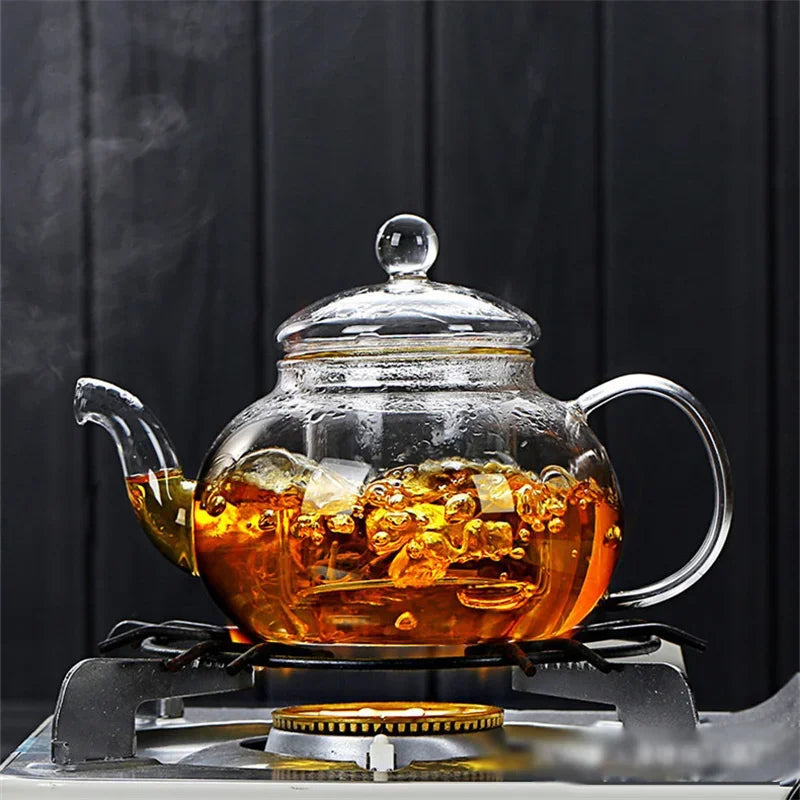 High Borosilicate Glass  Flower Teapot Set: Heat-Resistant, Filterable, 400ml/1000ml"-3