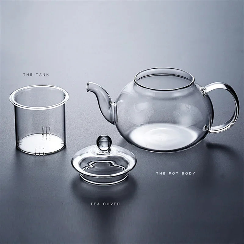 High Borosilicate Glass  Flower Teapot Set: Heat-Resistant, Filterable, 400ml/1000ml"-4