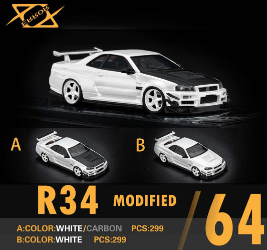 Error404 Model Nissan Skyline GT-R (R34) Customized in White 1:64 Limited to 299 Pcs Each-0