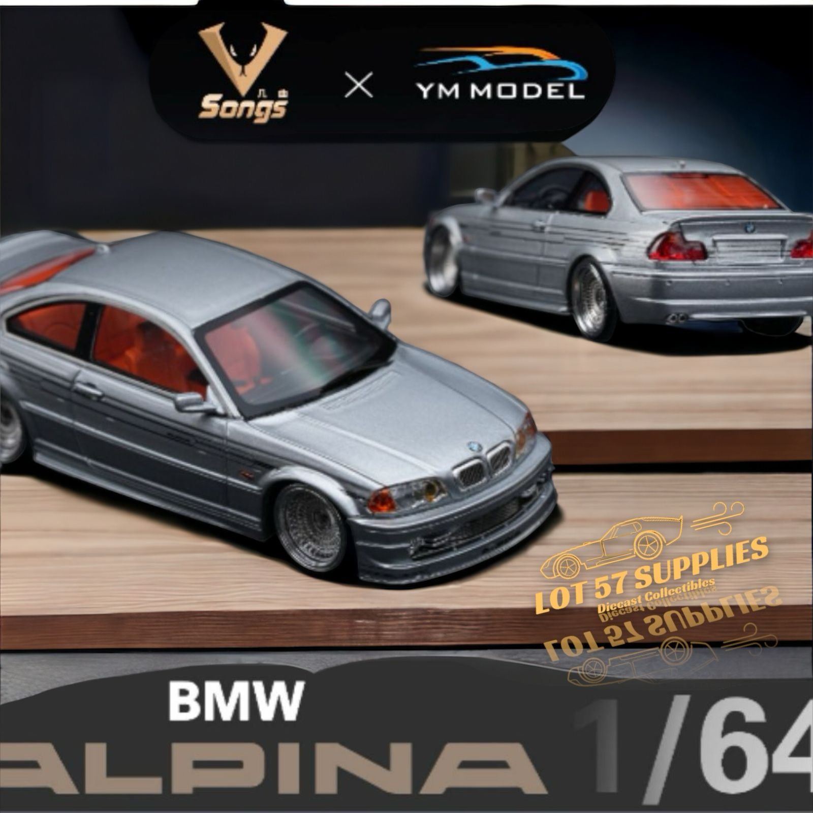 YM Model x SONGS BMW E46 Alpina B3 in Titan Silver Limited to 249 Pcs 1:64-0