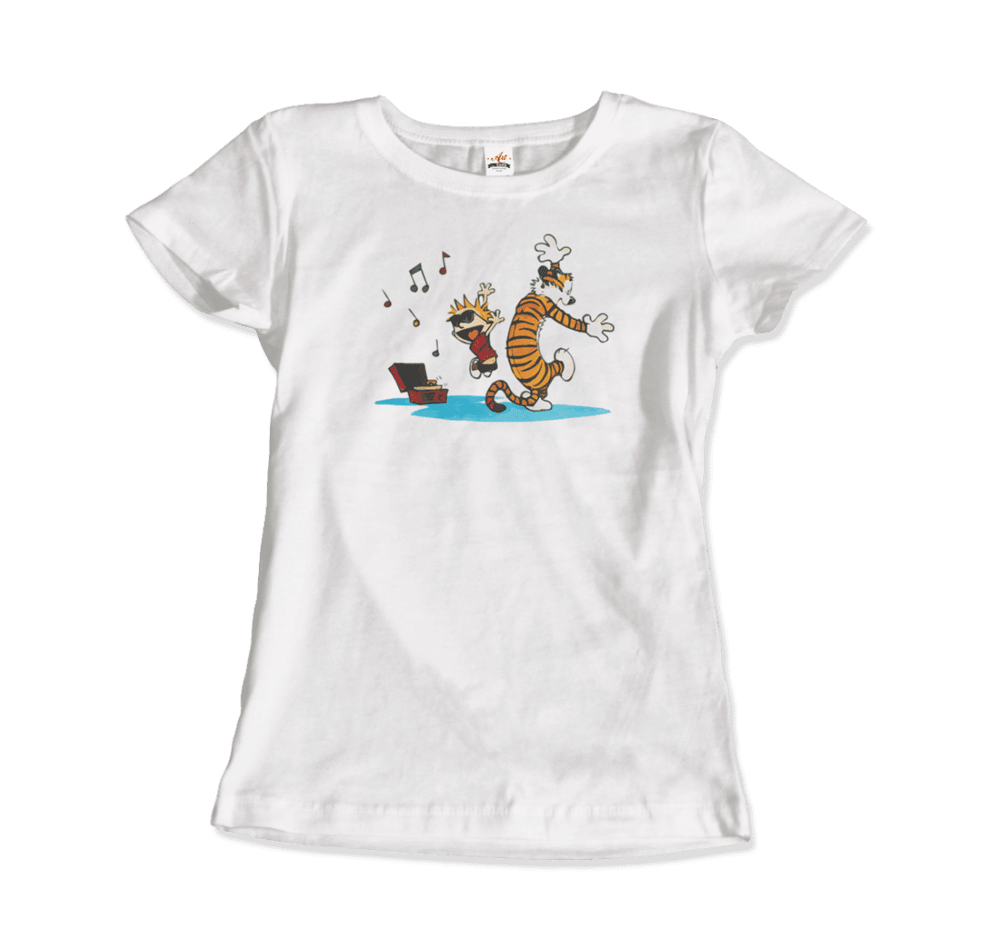 Calvin and Hobbes Dancing with Record Player T-Shirt-3