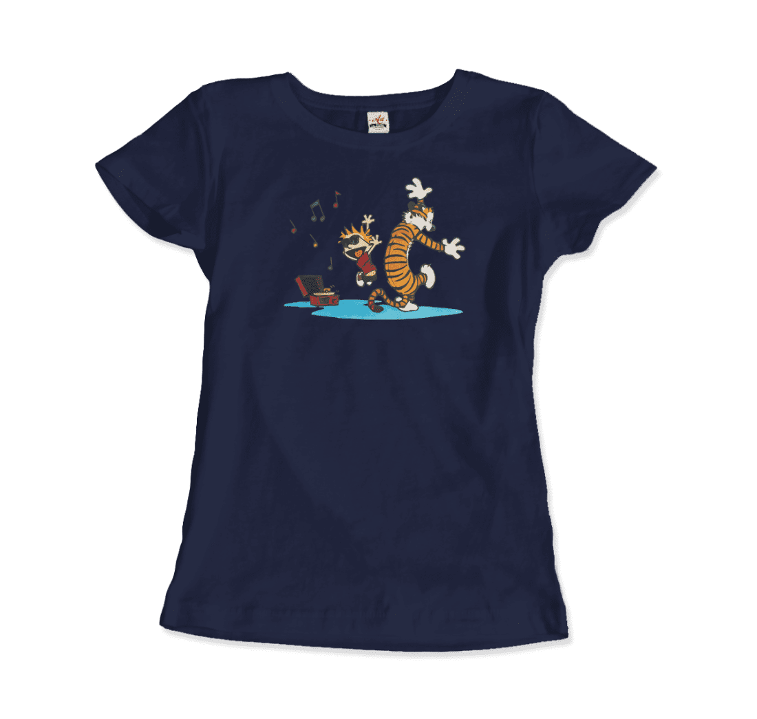 Calvin and Hobbes Dancing with Record Player T-Shirt-11