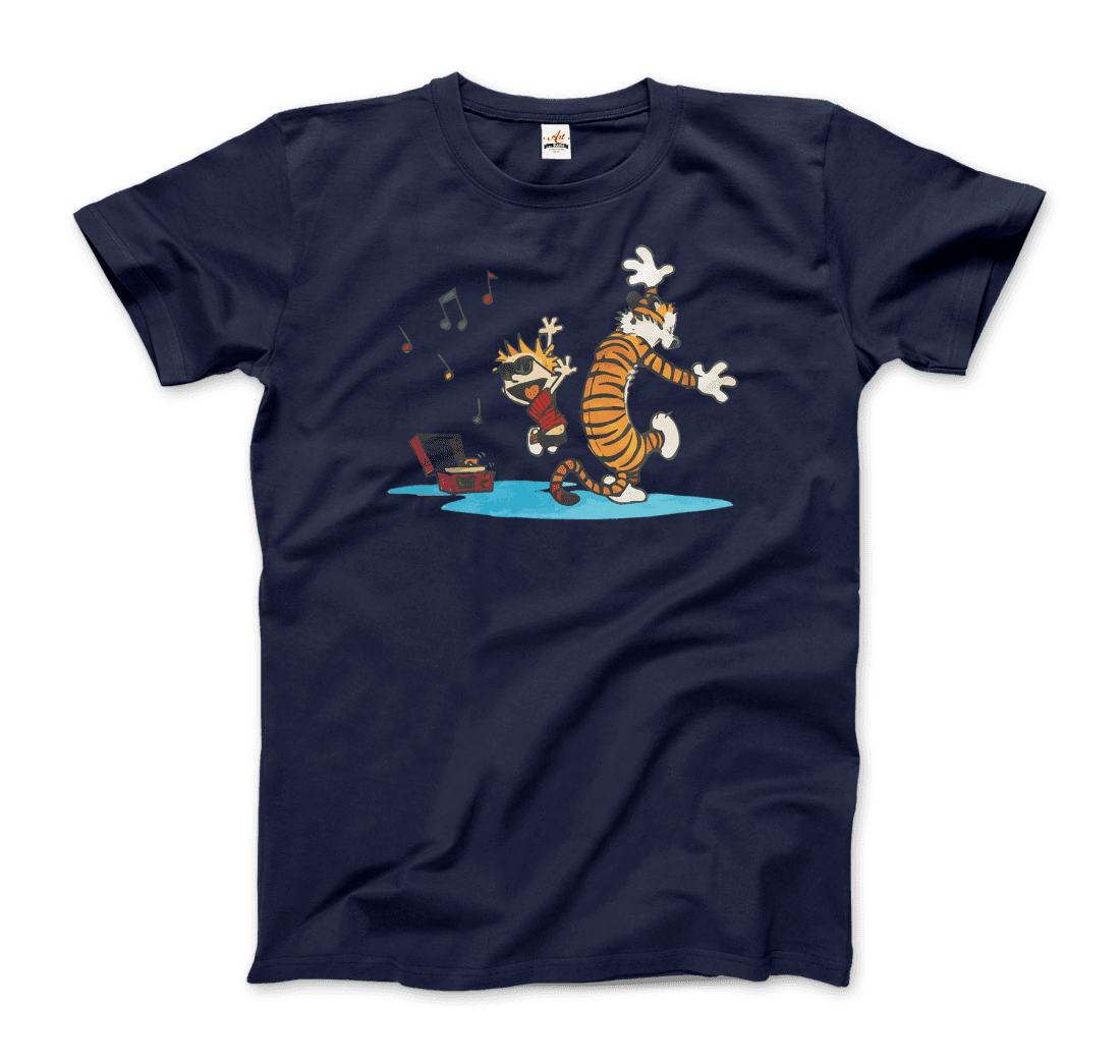 Calvin and Hobbes Dancing with Record Player T-Shirt-4