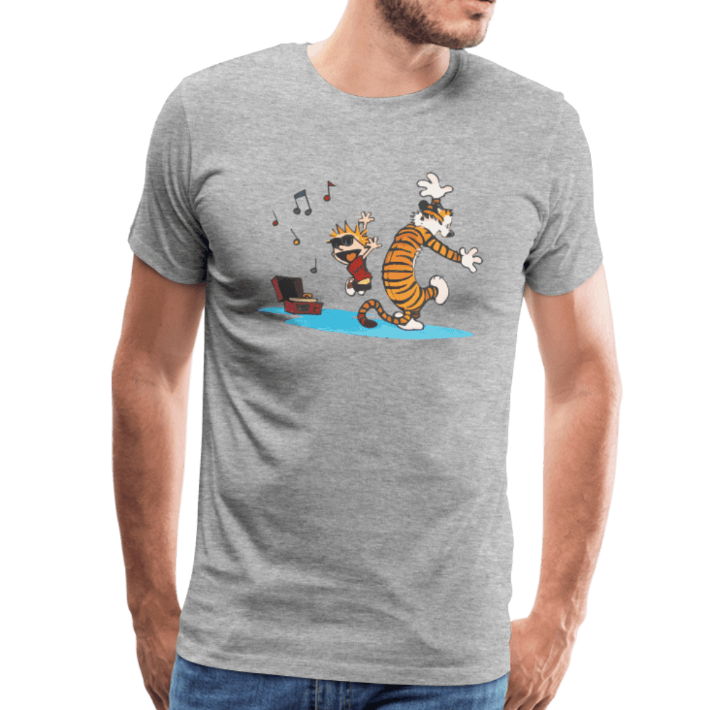 Calvin and Hobbes Dancing with Record Player T-Shirt-1