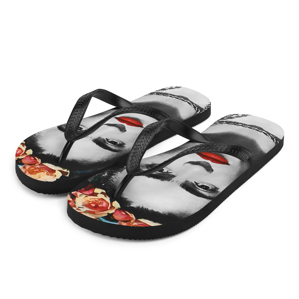 Frida Kahlo With Flowers Poster Artwork Flip-Flops-3