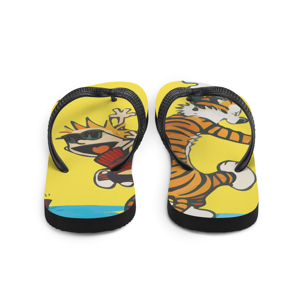 Calvin and Hobbes Dancing with Record Player Flip-Flops-4