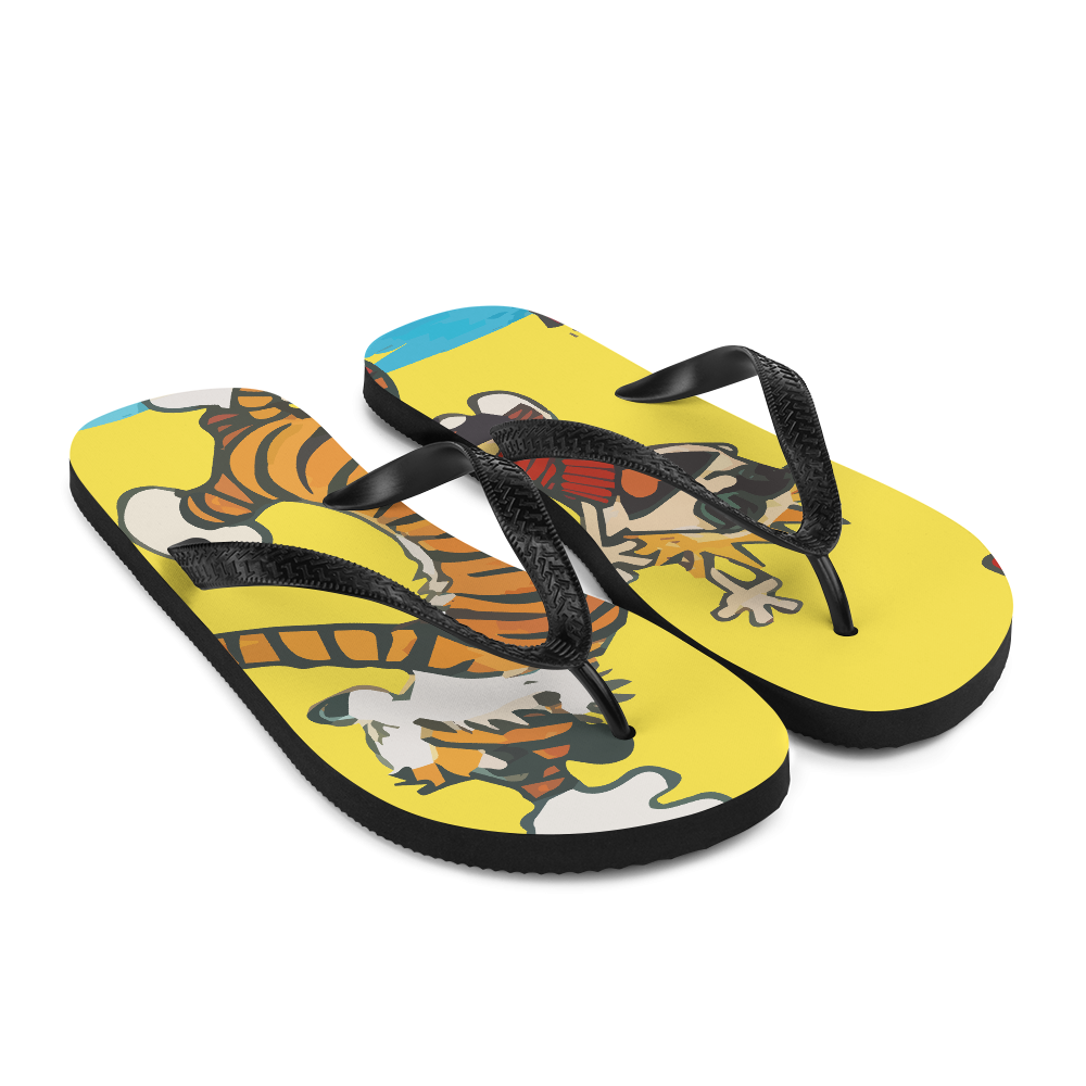 Calvin and Hobbes Dancing with Record Player Flip-Flops-2