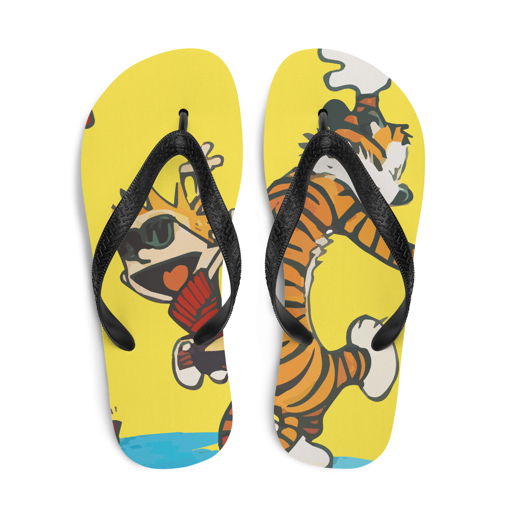 Calvin and Hobbes Dancing with Record Player Flip-Flops-0