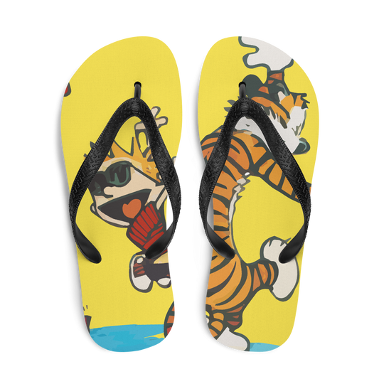 Calvin and Hobbes Dancing with Record Player Flip-Flops-0