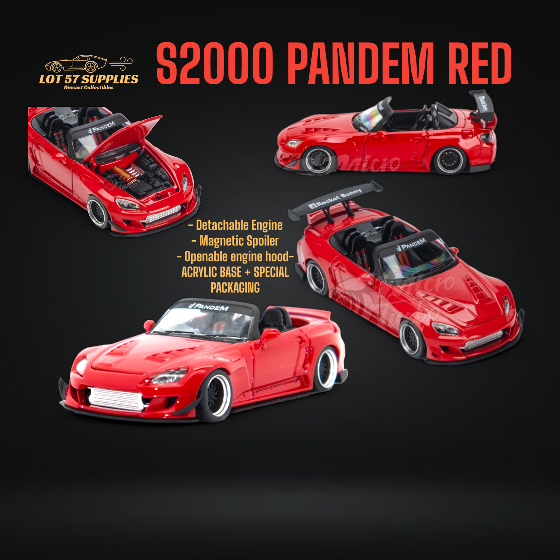 Microturbo Honda S2000 Roadster Pandem Rocket Bunny Aero Kit in Red 1:64-0