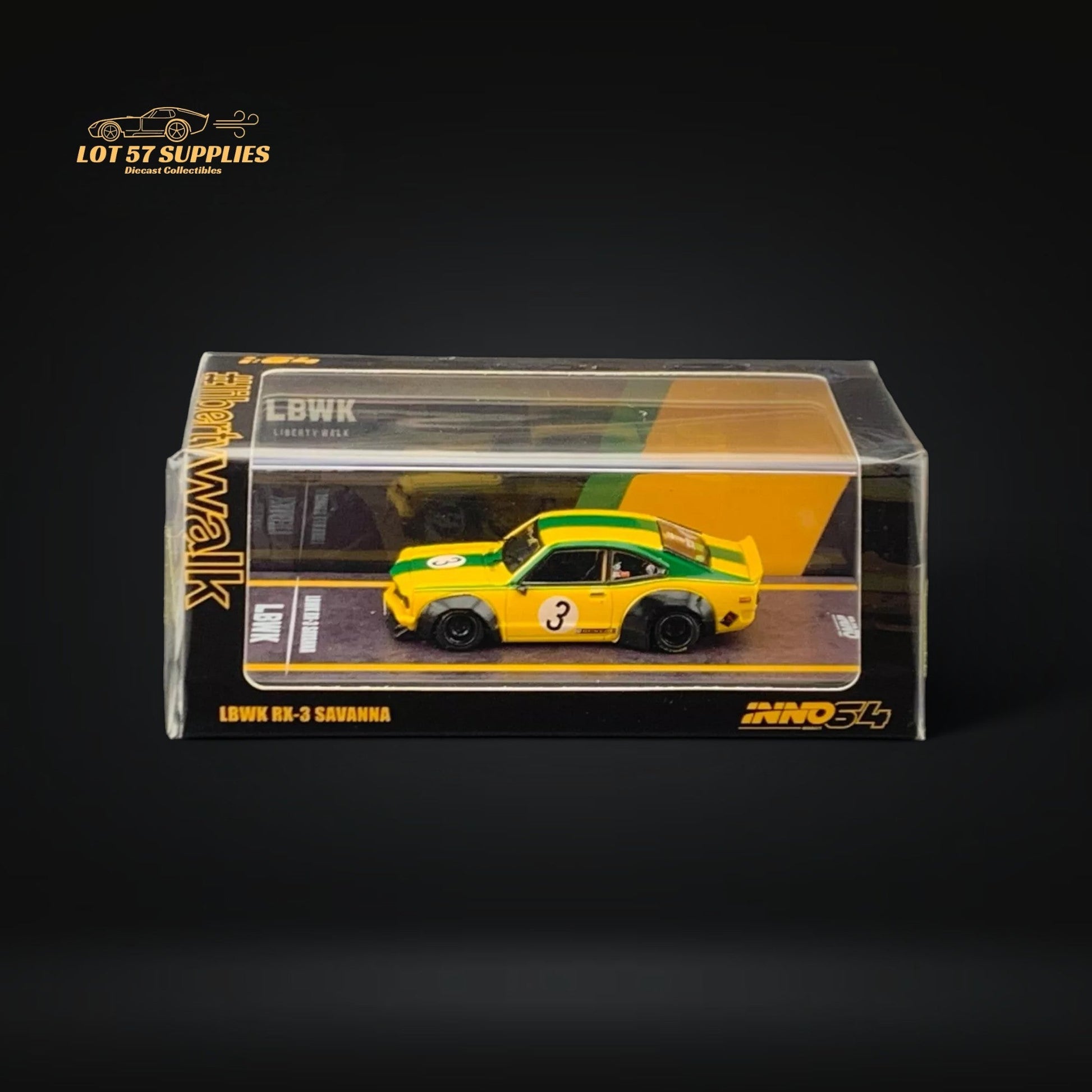 Inno64 Mazda RX-3 Savanna LBWK Yellow Green #3 1:64 IN64-LBWKRX3-01-1